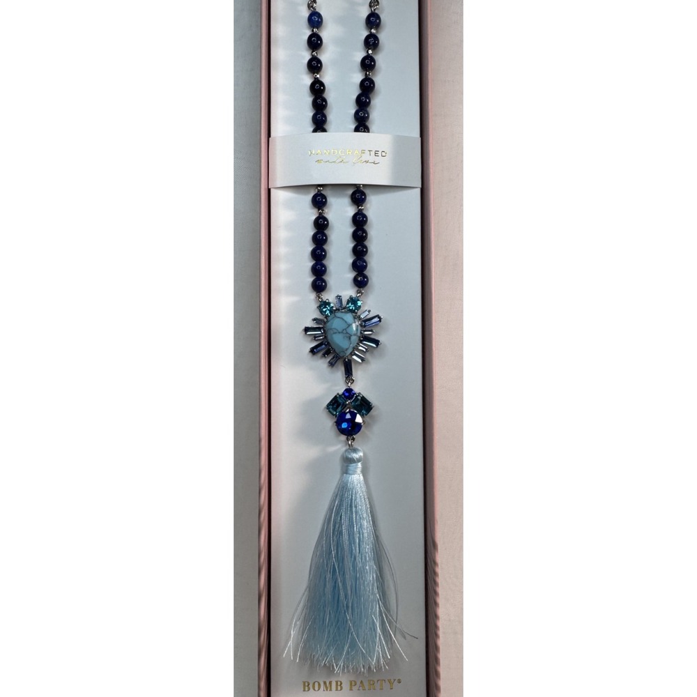 Bomb Party Bohemian Beauty Lapis Turquoise Tassel Necklace RBP6254AQ Silver